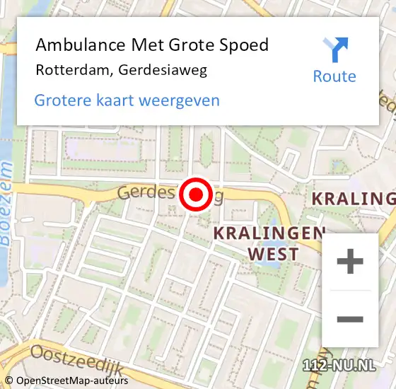 Locatie op kaart van de 112 melding: Ambulance Met Grote Spoed Naar Rotterdam, Gerdesiaweg op 26 december 2020 15:56