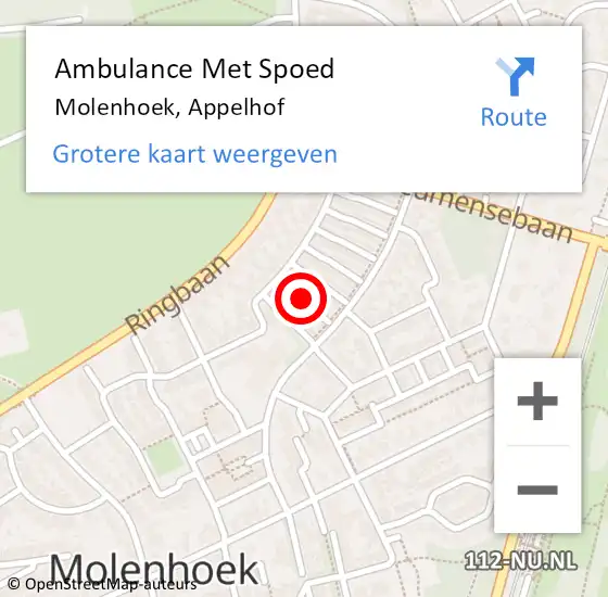 Locatie op kaart van de 112 melding: Ambulance Met Spoed Naar Molenhoek, Appelhof op 26 december 2020 17:40