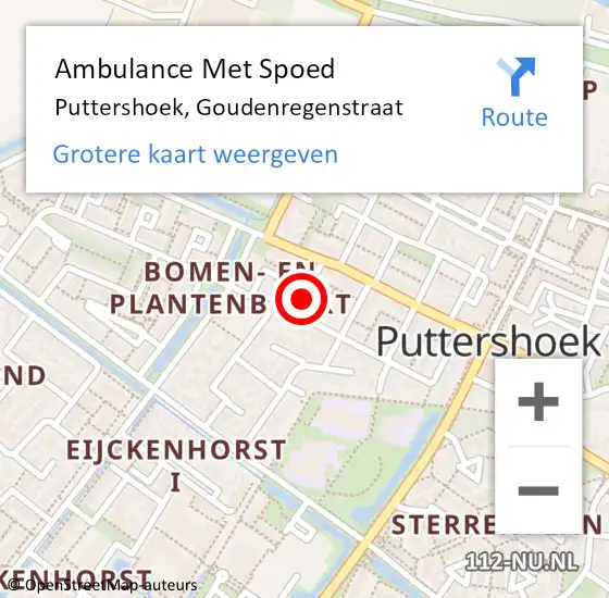 Locatie op kaart van de 112 melding: Ambulance Met Spoed Naar Puttershoek, Goudenregenstraat op 27 december 2020 00:30
