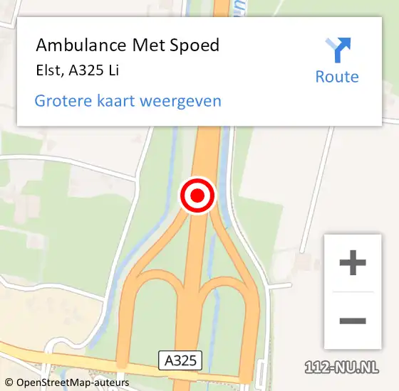 Locatie op kaart van de 112 melding: Ambulance Met Spoed Naar Elst, A325 Li op 27 december 2020 01:52