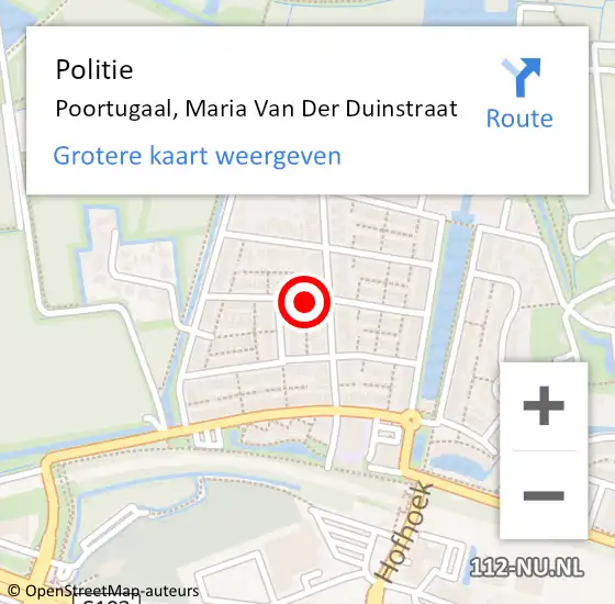 Locatie op kaart van de 112 melding: Politie Poortugaal, Maria Van Der Duinstraat op 27 december 2020 03:21