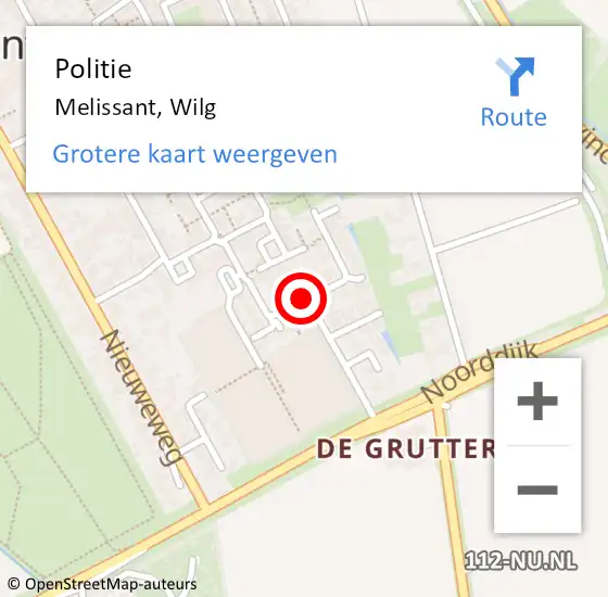 Locatie op kaart van de 112 melding: Politie Melissant, Wilg op 27 december 2020 07:11