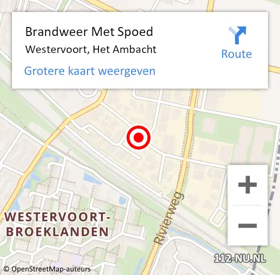 Locatie op kaart van de 112 melding: Brandweer Met Spoed Naar Westervoort, Het Ambacht op 27 december 2020 07:27