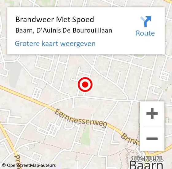 Locatie op kaart van de 112 melding: Brandweer Met Spoed Naar Baarn, D'Aulnis De Bourouilllaan op 27 december 2020 09:10