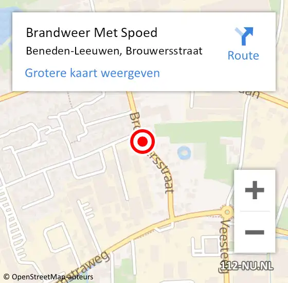 Locatie op kaart van de 112 melding: Brandweer Met Spoed Naar Beneden-Leeuwen, Brouwersstraat op 27 december 2020 09:29