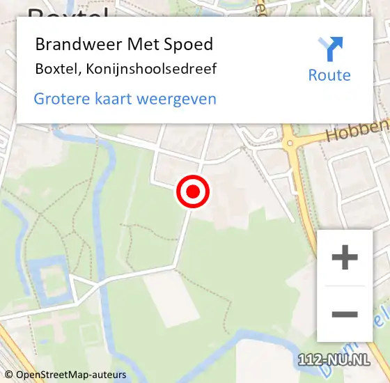 Locatie op kaart van de 112 melding: Brandweer Met Spoed Naar Boxtel, Konijnshoolsedreef op 27 december 2020 10:10