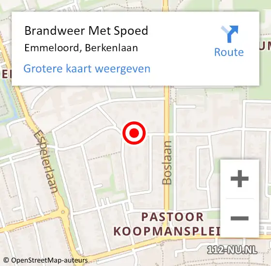 Locatie op kaart van de 112 melding: Brandweer Met Spoed Naar Emmeloord, Berkenlaan op 27 december 2020 11:06