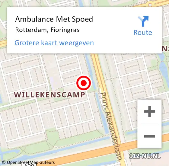 Locatie op kaart van de 112 melding: Ambulance Met Spoed Naar Rotterdam, Fioringras op 27 december 2020 12:09