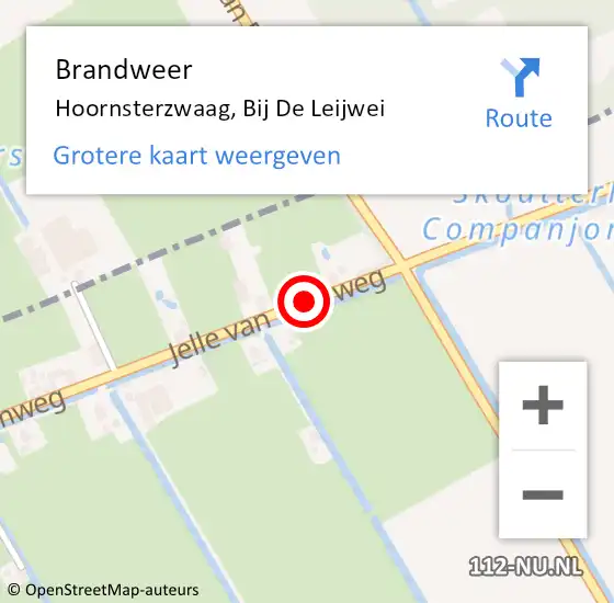 Locatie op kaart van de 112 melding: Brandweer Hoornsterzwaag, Bij De Leijwei op 27 december 2020 13:39