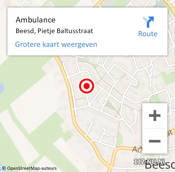 Locatie op kaart van de 112 melding: Ambulance Beesd, Pietje Baltusstraat op 27 december 2020 15:10