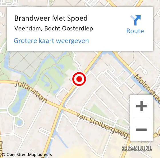 Locatie op kaart van de 112 melding: Brandweer Met Spoed Naar Veendam, Bocht Oosterdiep op 27 december 2020 15:39