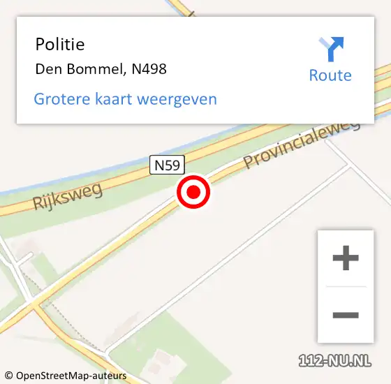 Locatie op kaart van de 112 melding: Politie Den Bommel, N498 op 27 december 2020 17:15