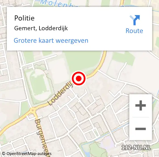 Locatie op kaart van de 112 melding: Politie Gemert, Lodderdijk op 28 december 2020 01:38