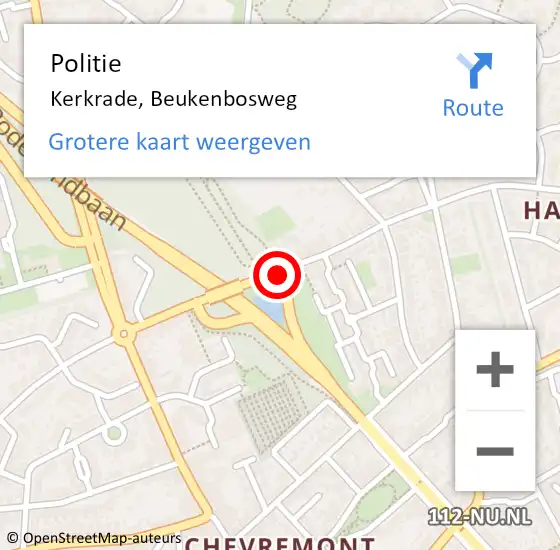 Locatie op kaart van de 112 melding: Politie Kerkrade, Beukenbosweg op 28 december 2020 08:52