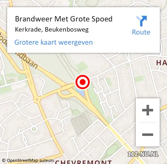 Locatie op kaart van de 112 melding: Brandweer Met Grote Spoed Naar Kerkrade, Beukenbosweg op 28 december 2020 08:53