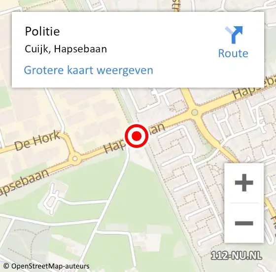 Locatie op kaart van de 112 melding: Politie Cuijk, Hapsebaan op 28 december 2020 12:45