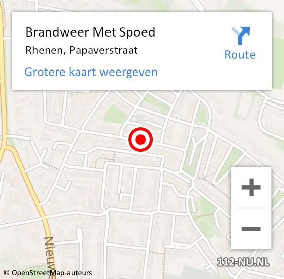 Locatie op kaart van de 112 melding: Brandweer Met Spoed Naar Rhenen, Papaverstraat op 28 december 2020 12:46