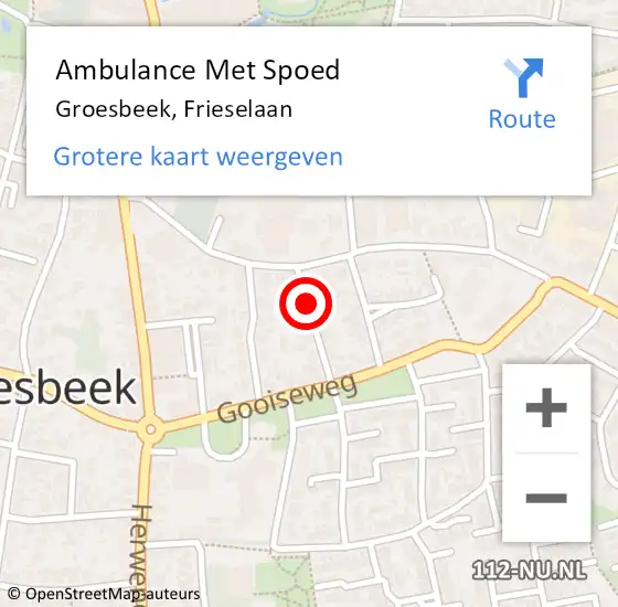 Locatie op kaart van de 112 melding: Ambulance Met Spoed Naar Groesbeek, Frieselaan op 28 december 2020 14:15