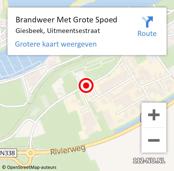 Locatie op kaart van de 112 melding: Brandweer Met Grote Spoed Naar Giesbeek, Uitmeentsestraat op 28 december 2020 14:27