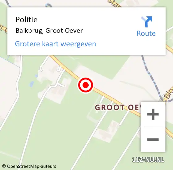 Locatie op kaart van de 112 melding: Politie Balkbrug, Groot Oever op 28 december 2020 14:46