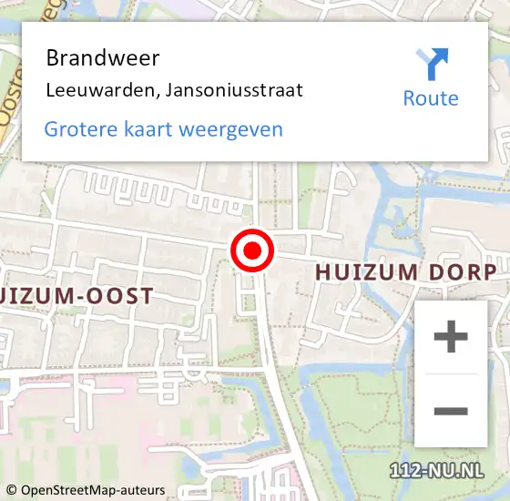 Locatie op kaart van de 112 melding: Brandweer Leeuwarden, Jansoniusstraat op 28 december 2020 14:54