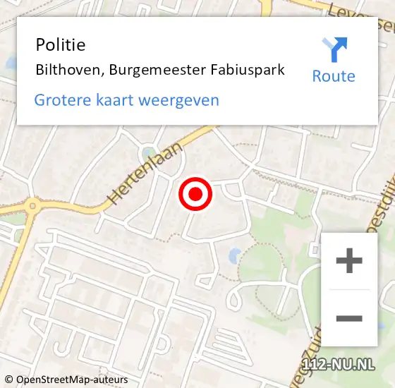 Locatie op kaart van de 112 melding: Politie Bilthoven, Burgemeester Fabiuspark op 28 december 2020 15:02