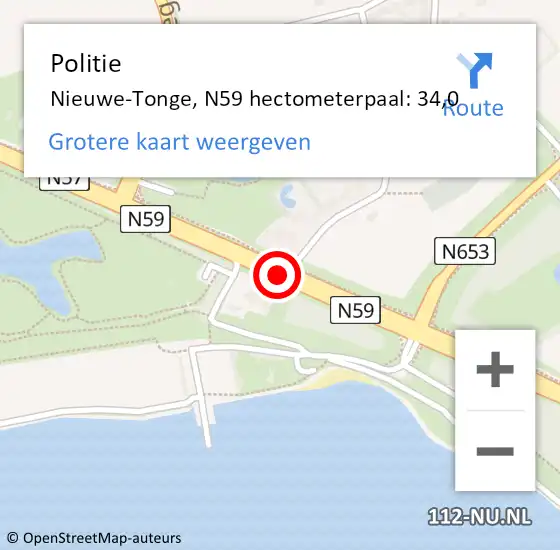 Locatie op kaart van de 112 melding: Politie Nieuwe-Tonge, N59 hectometerpaal: 34,0 op 28 december 2020 17:26