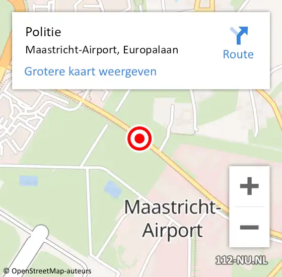 Locatie op kaart van de 112 melding: Politie Maastricht-Airport, Europalaan op 28 december 2020 18:01