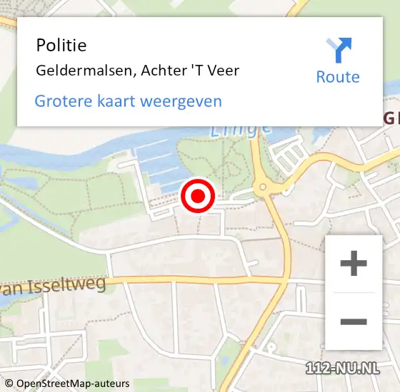 Locatie op kaart van de 112 melding: Politie Geldermalsen, Achter 'T Veer op 28 december 2020 19:01