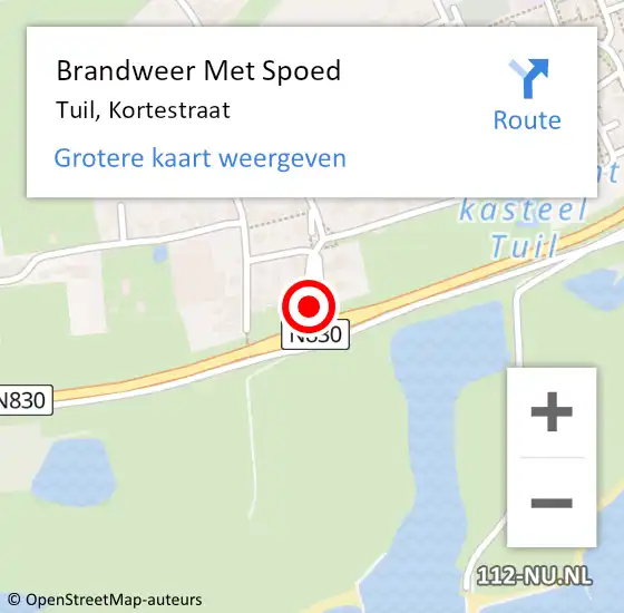 Locatie op kaart van de 112 melding: Brandweer Met Spoed Naar Tuil, Kortestraat op 29 december 2020 00:44