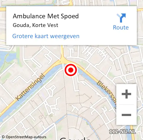 Locatie op kaart van de 112 melding: Ambulance Met Spoed Naar Gouda, Korte Vest op 29 december 2020 01:37