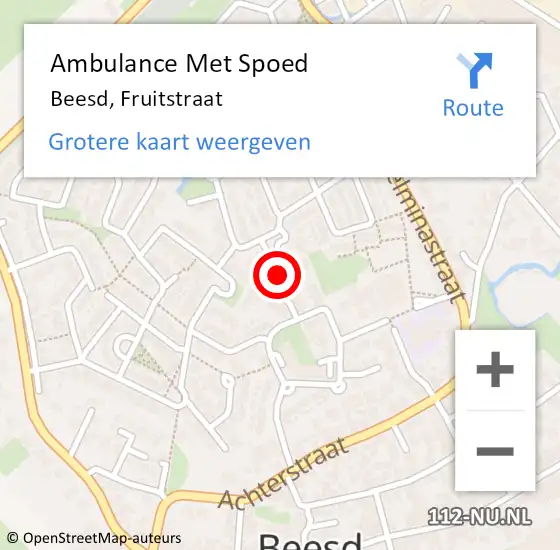 Locatie op kaart van de 112 melding: Ambulance Met Spoed Naar Beesd, Fruitstraat op 29 december 2020 03:09
