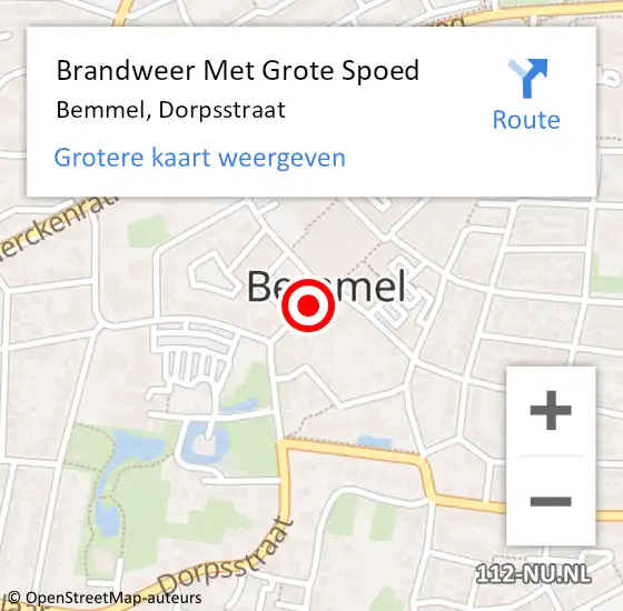 Locatie op kaart van de 112 melding: Brandweer Met Grote Spoed Naar Bemmel, Dorpsstraat op 29 december 2020 03:53