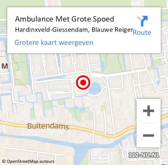 Locatie op kaart van de 112 melding: Ambulance Met Grote Spoed Naar Hardinxveld-Giessendam, Blauwe Reiger op 29 december 2020 04:32