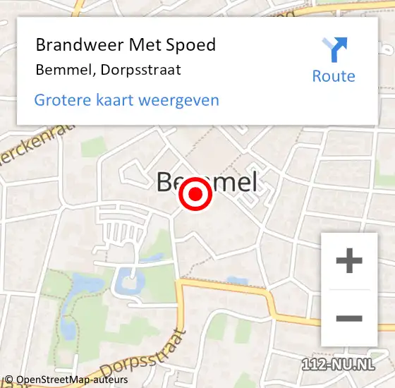 Locatie op kaart van de 112 melding: Brandweer Met Spoed Naar Bemmel, Dorpsstraat op 29 december 2020 05:05