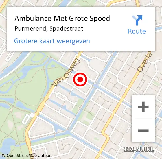Locatie op kaart van de 112 melding: Ambulance Met Grote Spoed Naar Purmerend, Spadestraat op 29 december 2020 05:31