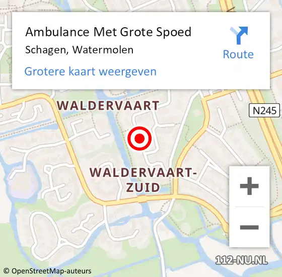 Locatie op kaart van de 112 melding: Ambulance Met Grote Spoed Naar Schagen, Watermolen op 29 december 2020 08:29