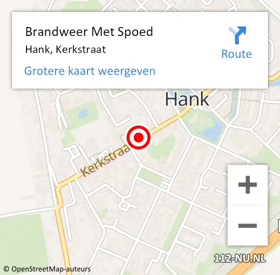 Locatie op kaart van de 112 melding: Brandweer Met Spoed Naar Hank, Kerkstraat op 29 december 2020 11:41