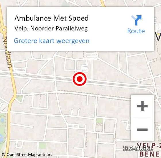 Locatie op kaart van de 112 melding: Ambulance Met Spoed Naar Velp, Noorder Parallelweg op 29 december 2020 12:44