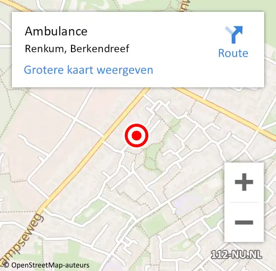 Locatie op kaart van de 112 melding: Ambulance Renkum, Berkendreef op 29 december 2020 14:34