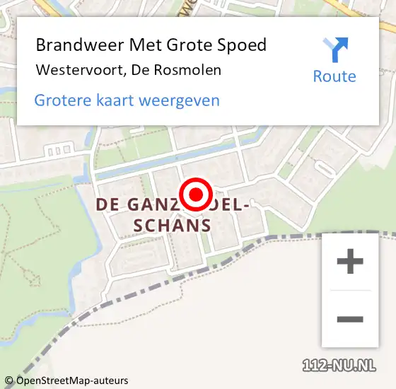 Locatie op kaart van de 112 melding: Brandweer Met Grote Spoed Naar Westervoort, De Rosmolen op 29 december 2020 14:41