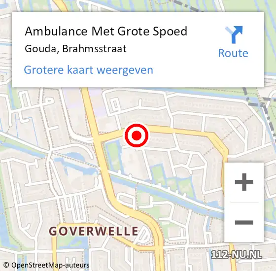 Locatie op kaart van de 112 melding: Ambulance Met Grote Spoed Naar Gouda, Brahmsstraat op 28 mei 2014 22:38