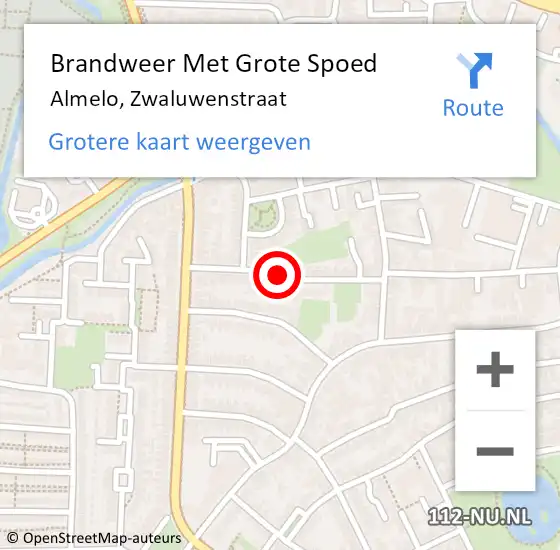 Locatie op kaart van de 112 melding: Brandweer Met Grote Spoed Naar Almelo, Zwaluwenstraat op 29 december 2020 16:45