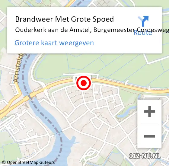 Locatie op kaart van de 112 melding: Brandweer Met Grote Spoed Naar Ouderkerk aan de Amstel, Burgemeester Cordesweg op 29 december 2020 17:49