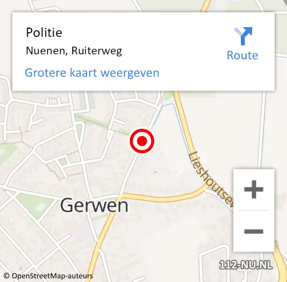 Locatie op kaart van de 112 melding: Politie Nuenen, Ruiterweg op 29 december 2020 17:51