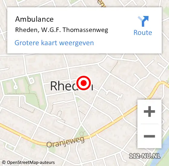 Locatie op kaart van de 112 melding: Ambulance Rheden, W.G.F. Thomassenweg op 29 december 2020 18:46