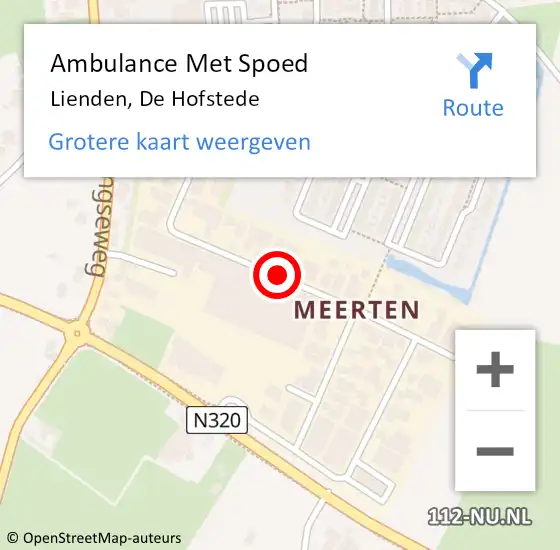 Locatie op kaart van de 112 melding: Ambulance Met Spoed Naar Lienden, De Hofstede op 29 december 2020 19:20