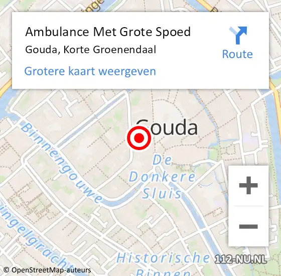 Locatie op kaart van de 112 melding: Ambulance Met Grote Spoed Naar Gouda, Korte Groenendaal op 29 december 2020 20:46