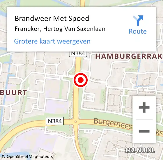 Locatie op kaart van de 112 melding: Brandweer Met Spoed Naar Franeker, Hertog Van Saxenlaan op 29 december 2020 21:12