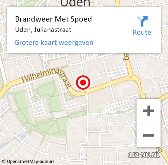 Locatie op kaart van de 112 melding: Brandweer Met Spoed Naar Uden, Julianastraat op 30 december 2020 00:31